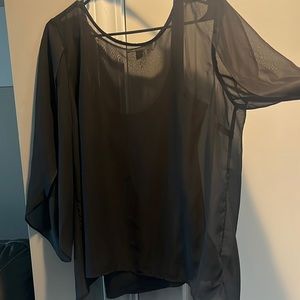 Large Black 2 piece blouse , see through material with tank attached